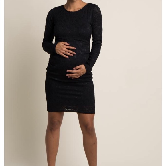 Maternity Black Lace Fitted MIDI Dress - Picture 5 of 9